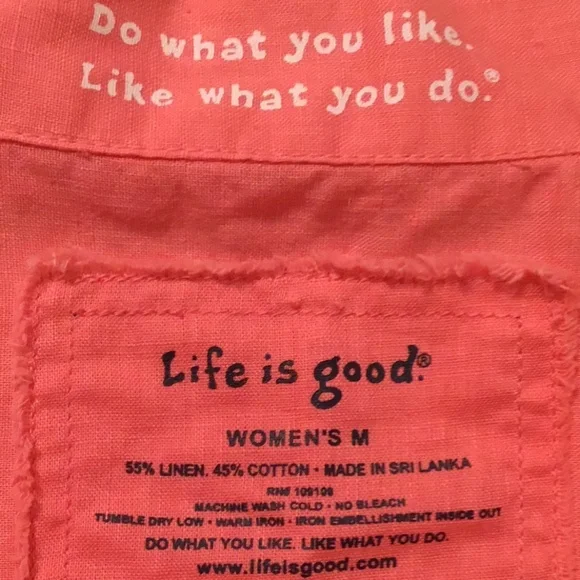 Life is Good Linen Cotton Blend Carnation Pink Button Front Short Sleeve Shirt - Picture 12 of 12
